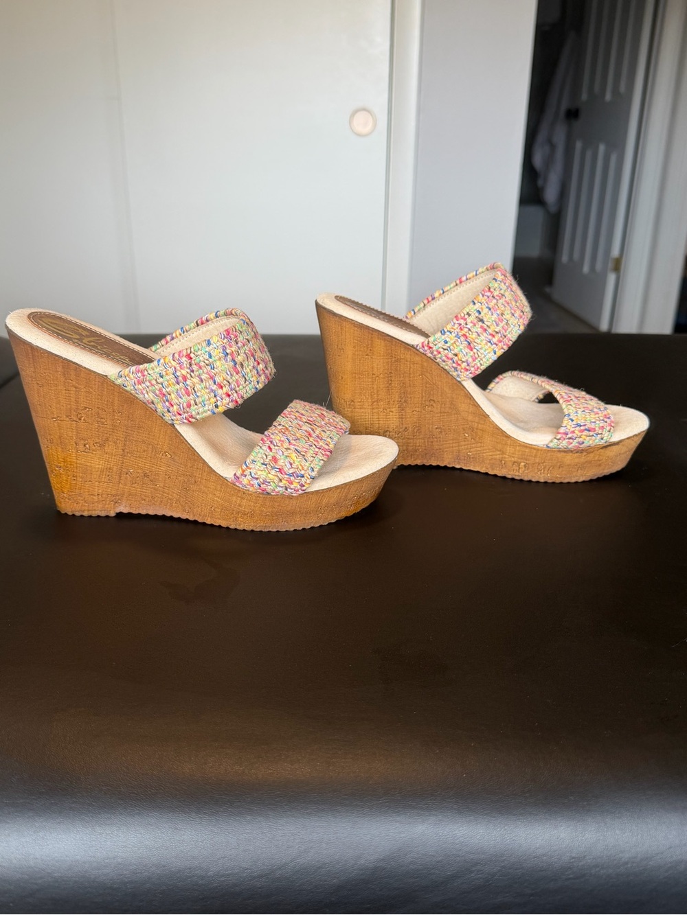 Multicolor Woven Strap Wedge Sandals - Women